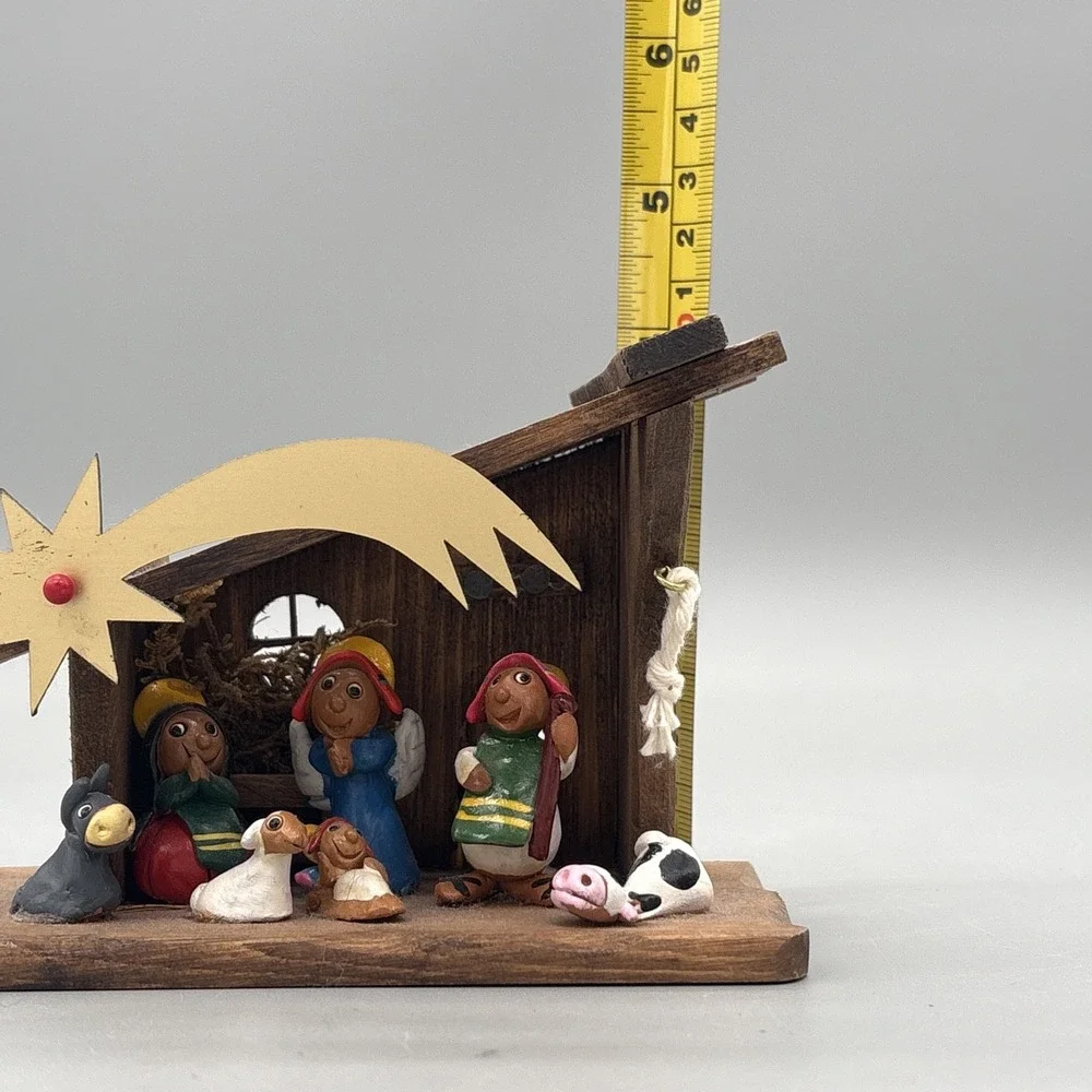 Vintage Nativity Set In Manger 3D Diorama Wood Hand Crafted by Franciscan Monks‎